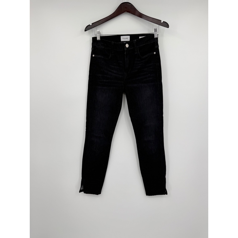 Frame Le High Skinny Jeans Black High Rise Split Hem Denim Pants Size 27